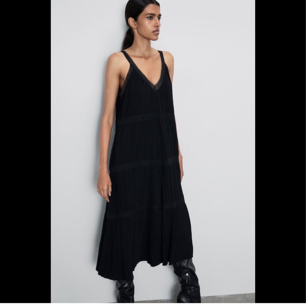 Zara Dresses | Zara Black Knit Maxi Dress With Lace Detail (new with tags!) - Picture 3 of 11